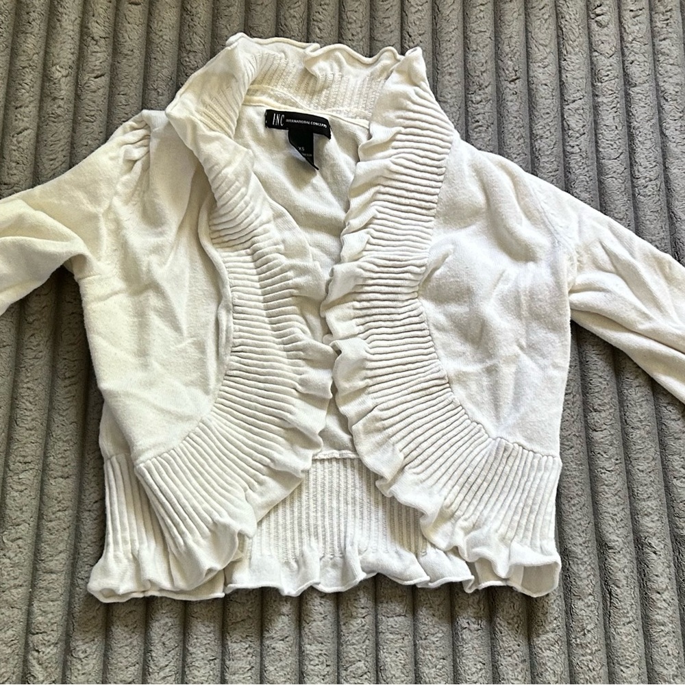 INC International Concepts Cream Ruffled Sweater - Picture 3 of 6